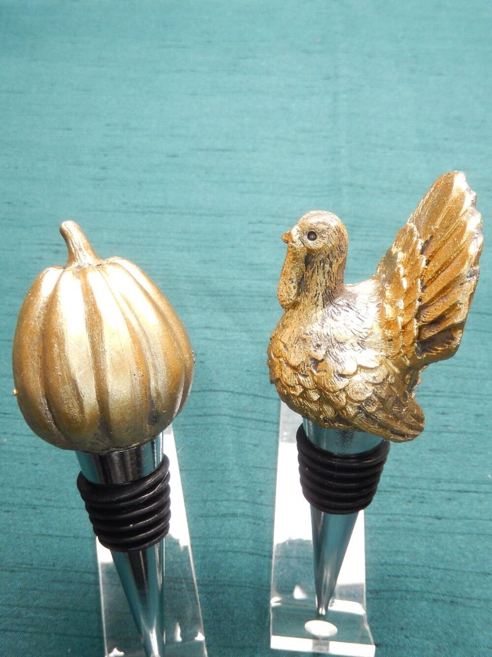 Ashland Turkey & Pumpkin 2 Pc Bronze Wine Stopper Set Fall Autumn 4.5" Tall New